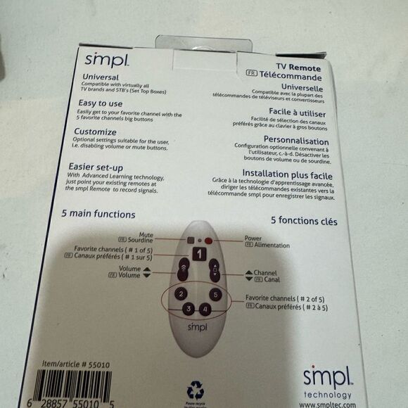 Simpl TV Universal Remote - Technology Made Simple Big Button Easy to Use - Picture 3 of 4